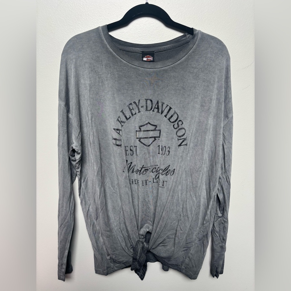 NWT- Women’s Harley-Davidson Gray Long Sleeve Shirt tie front bike motorcycle